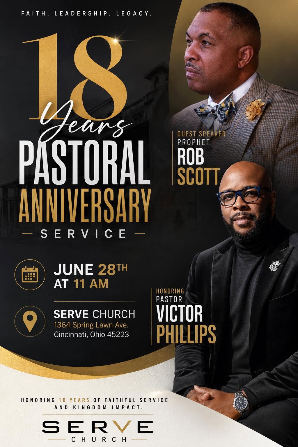 18 Year Pastoral Anniversary Service, June 28 at 11AM with Prophet Rob Scott